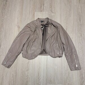 City Chic Women Taupe Faux Leather Moto Jacket Cropped Plus Size XL 16 Mauve